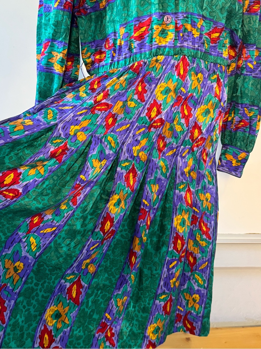 Vintage blouson silk abstract 80s Floral animal cottagecore Long sleeve belted - Picture 4 of 9